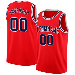 Custom Fire Red Navy-White Authentic Basketball Jersey