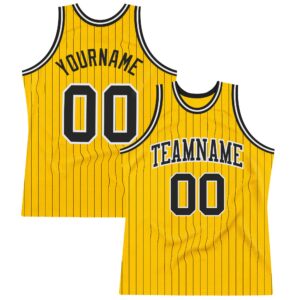 Custom Gold Black Pinstripe Black-White Authentic Basketball Jersey