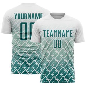 Custom White Teal Lightning Sports Sublimation Soccer Uniform Jersey