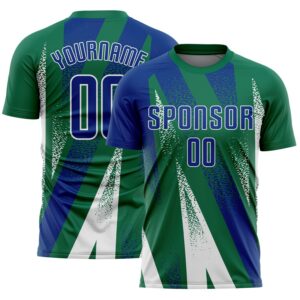 Custom Kelly Green Royal-White Radial Burst Sports Sublimation Soccer Uniform Jersey