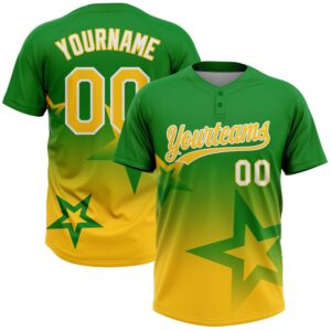 Custom Grass Green Yellow-White Gradient Style Twinkle Star Two-Button Unisex Softball Jersey